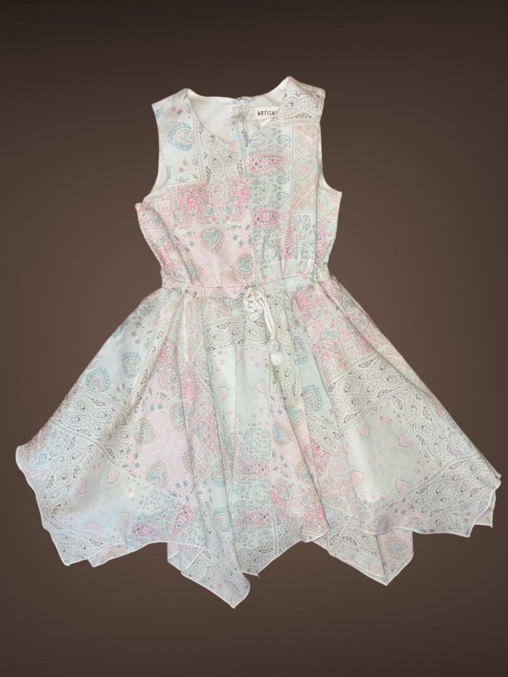 Girls Artisan NY Pink & White Sleeveless Paisley Dress, 100% Cotton, Size 3T